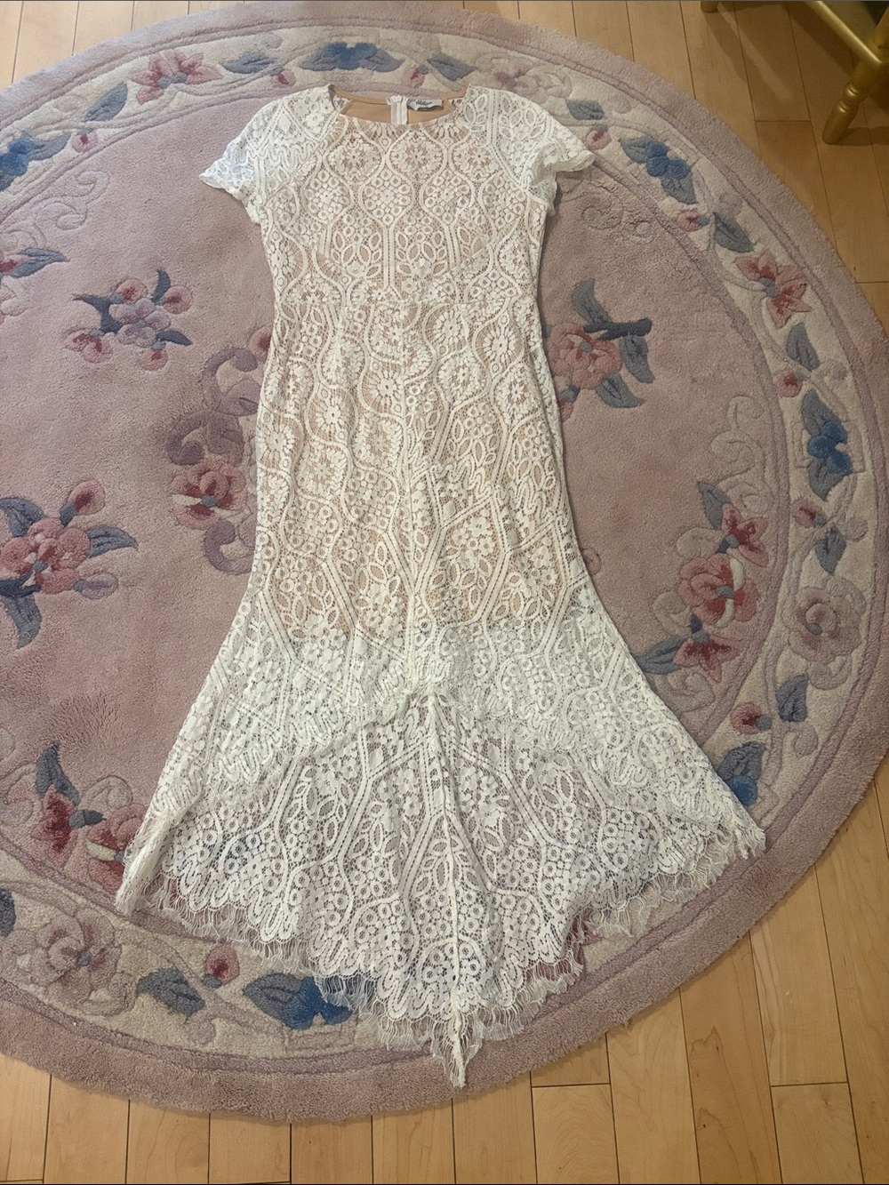 Lace Mermaid Hem Cap Sleeve Dress in Ivory